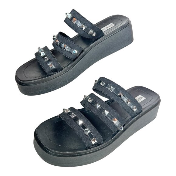 Steve Madden Platform Sandals Black Spike Studded Flats Size 11 Slip ON - Picture 2 of 7